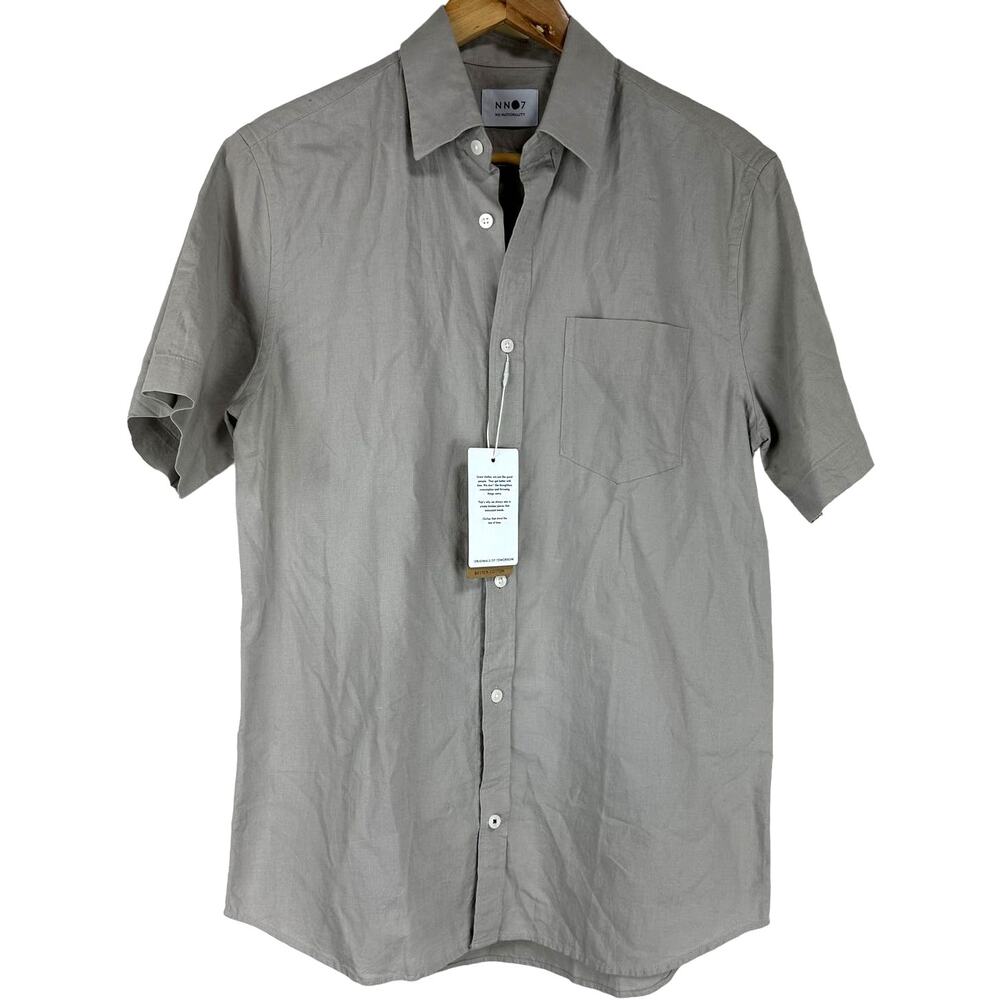 NN07 NWT Leon 5092 Gray Short Sleeve Button Up Shirt Men's Size Small Slim Fit